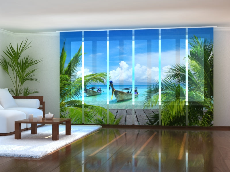 Sliding Panel Curtain Boats on Tropical Coast