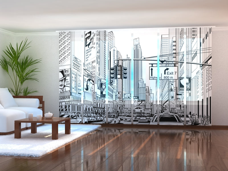 Sliding Panel Curtain Cartoon Street of New York