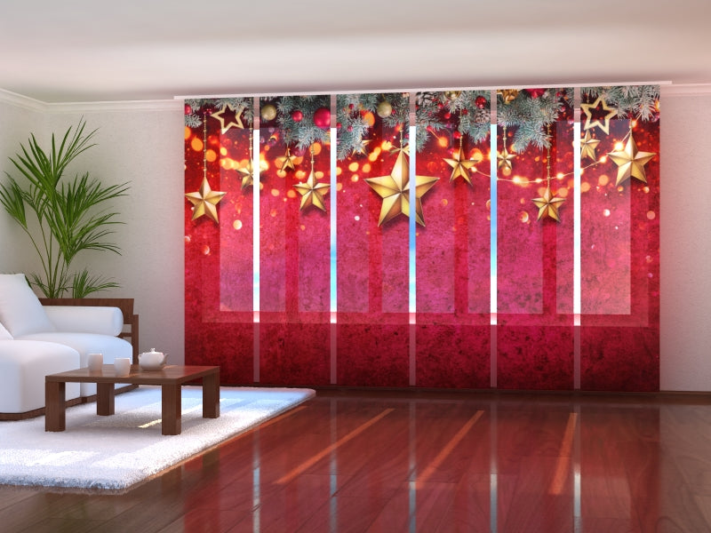 Sliding Panel Curtain Christmas Fir Garland with Stars