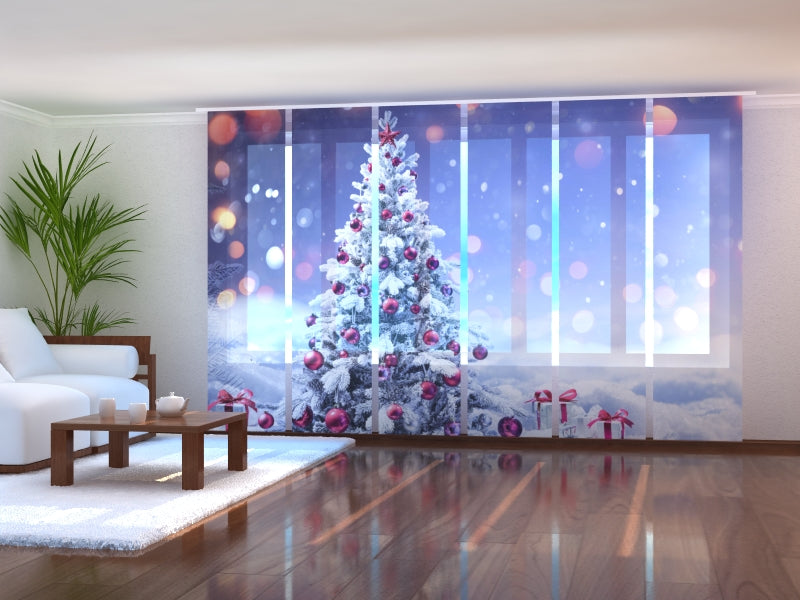 Sliding Panel Curtain Decorated Christmas Tree