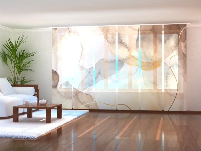 Sliding Panel Curtain Delicate watercolor in Beige and Brown