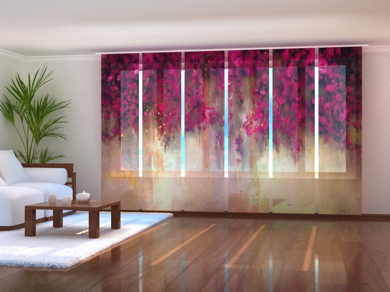 Sliding Panel Curtain Drawing of Crimson Flowers on Gold