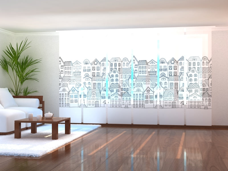 Sliding Panel Curtain Drawing of a City