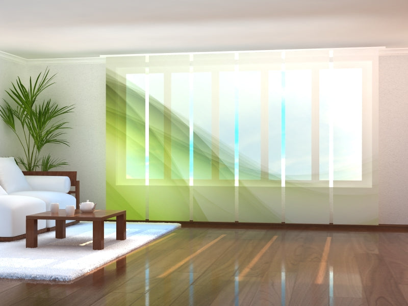 Sliding Panel Curtain Elegant Green Wave