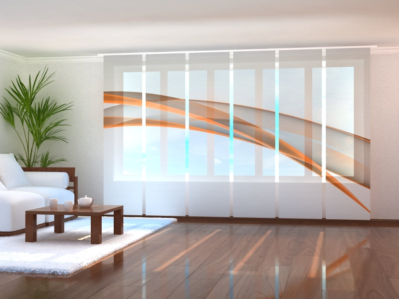 Sliding Panel Curtain Elegant Orange Abstract Line