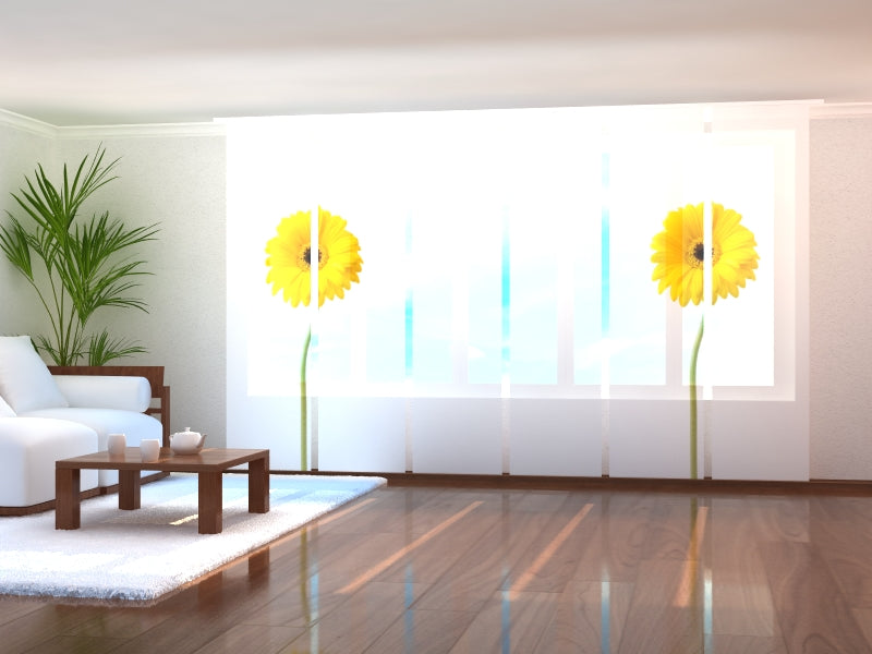 Sliding Panel Curtain Elegant Yellow Flower