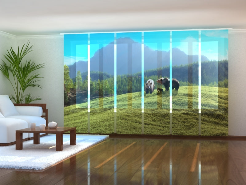 Sliding Panel Curtain Family of Bears in a Forest Glade