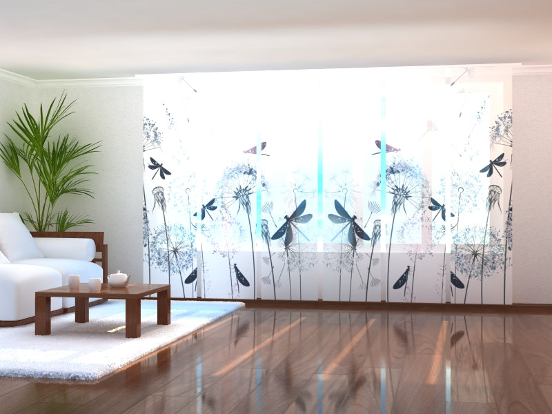 Sliding Panel Curtain Gentle Dandelions and Dragonflies