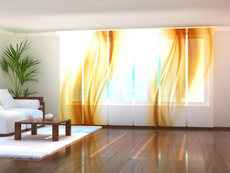 Sliding Panel Curtain Golden Abstract Wave