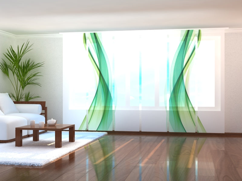 Sliding Panel Curtain Graceful Green Waves