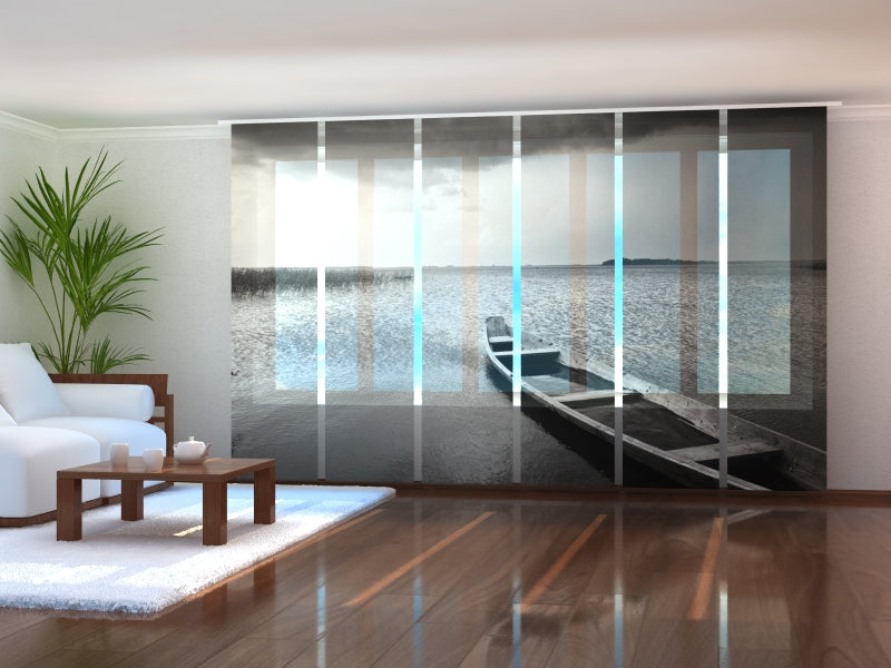 Sliding Panel Curtain Lonely Boat on Lake