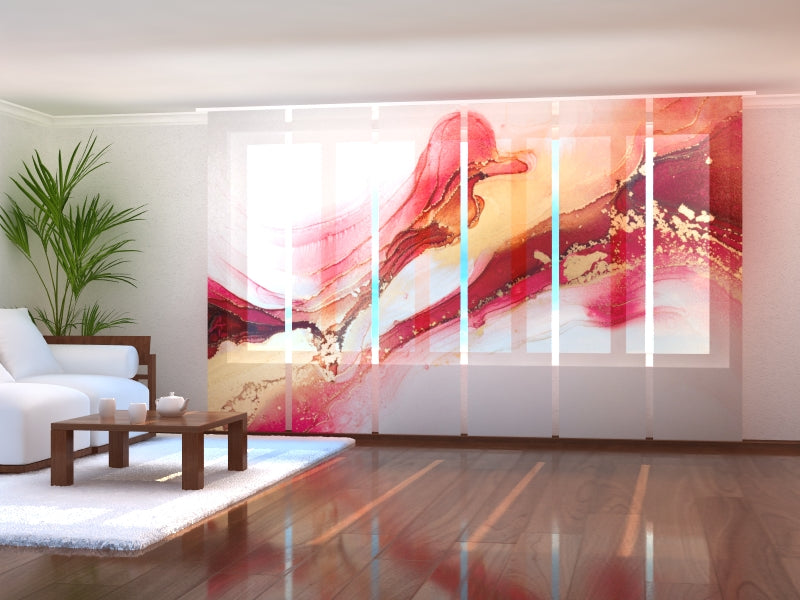 Sliding Panel Curtain Luxury Abstraction in Red and Gold