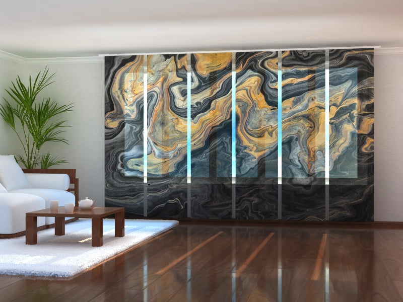 Sliding Panel Curtain Luxury Golden and Black Marble