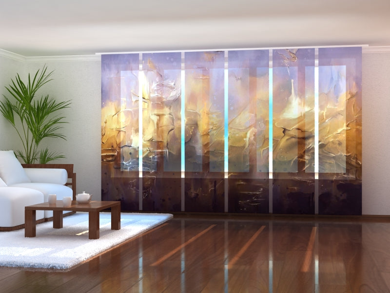 Sliding Panel Curtain Modern Ombre Painting