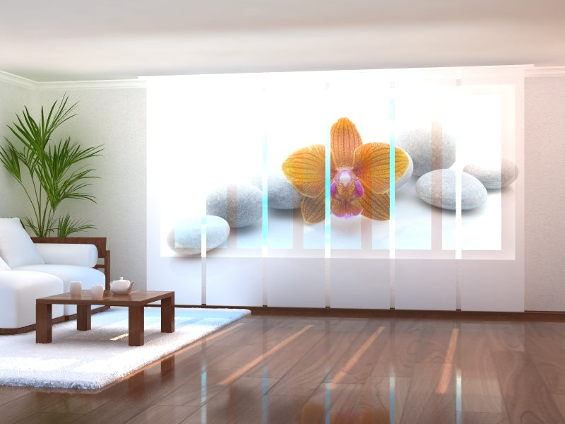 Sliding Panel Curtain Orange Orchid on Spa Stones