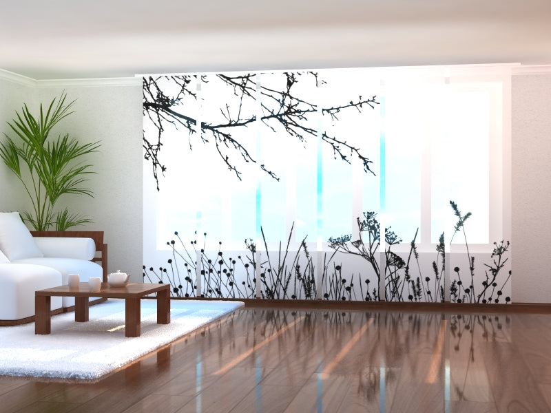 Sliding Panel Curtain Shadow of Grass and Tree