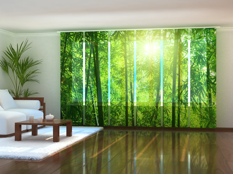 Sliding Panel Curtain Sun in Bamboo Forest