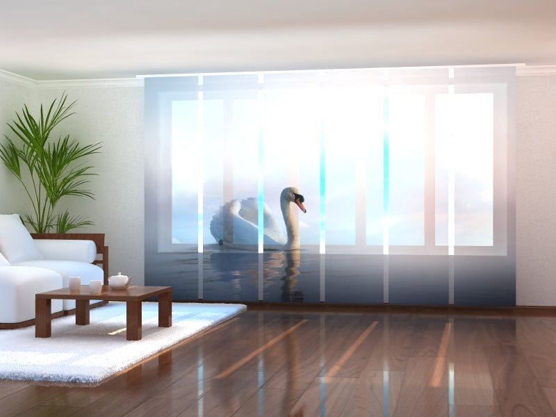 Sliding Panel Curtain Swan Floating at Sunrise