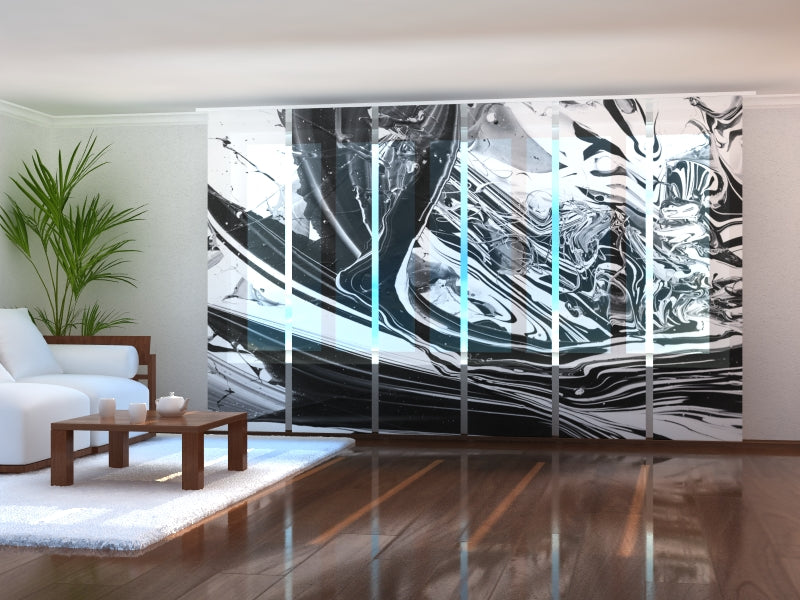 Sliding Panel Curtain Textured Black and White Abstraction