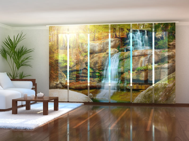 Sliding Panel Curtain Waterfall in the Autumn Forest
