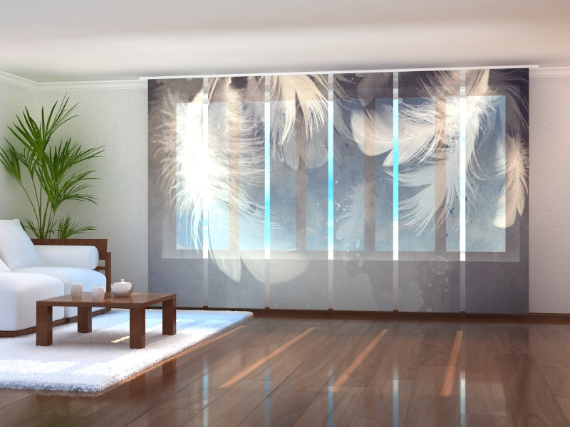 Sliding Panel Curtain White Feathers