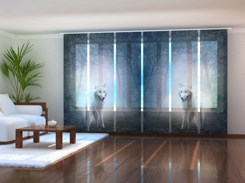 Sliding Panel Curtain White Wolf in the Night Forest