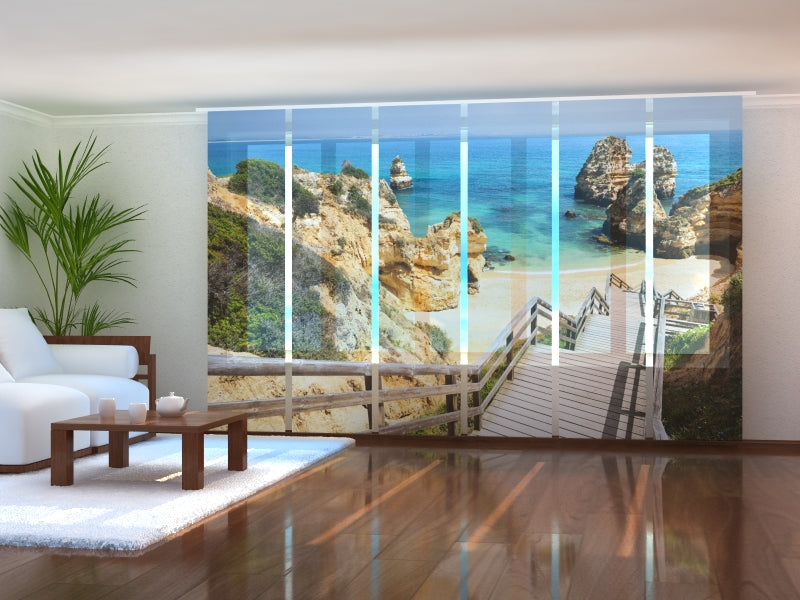 Sliding Panel Curtain Wooden Staircase to a Beautiful Beach in the Algarve