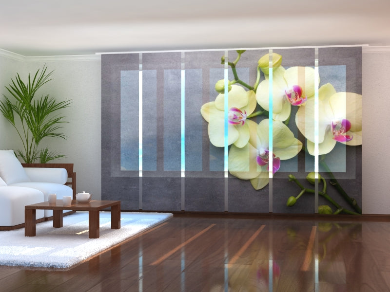 Sliding Panel Curtain Yellow Orchid on the Grey