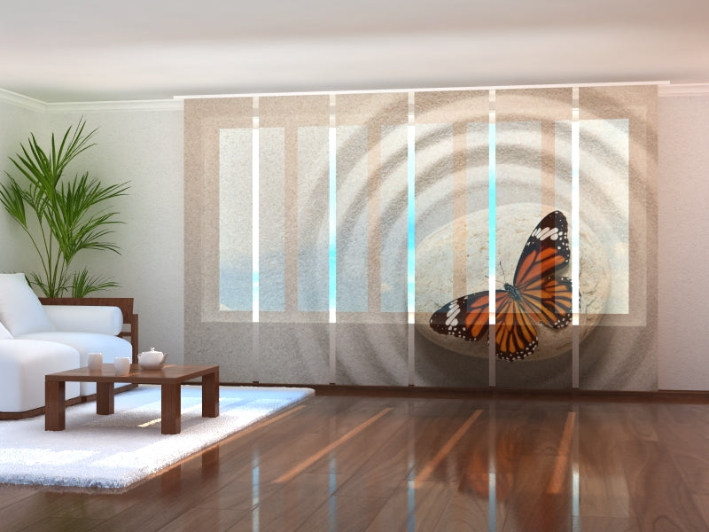 Sliding Panel Curtain Zen Stone with Butterfly