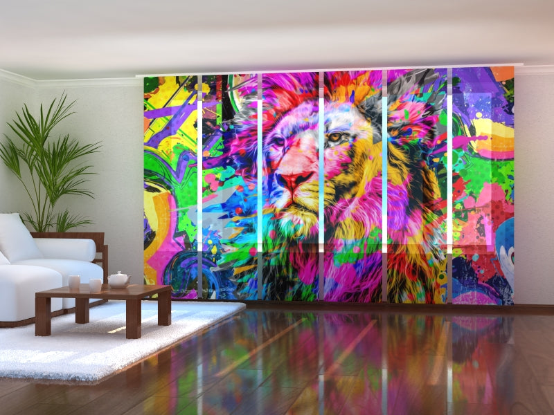 Sliding Panel Curtain Сreative Colorful Lion