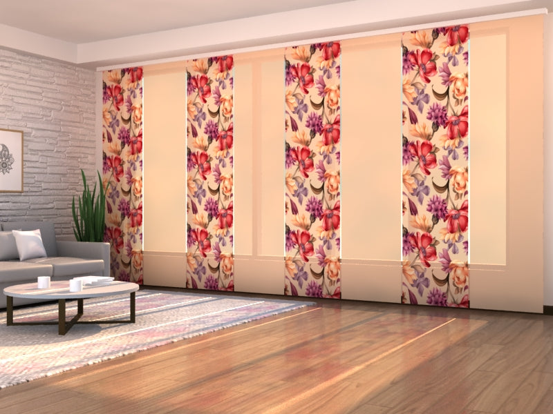 Sliding Panel Curtain Amazing Red-Purple Flowers