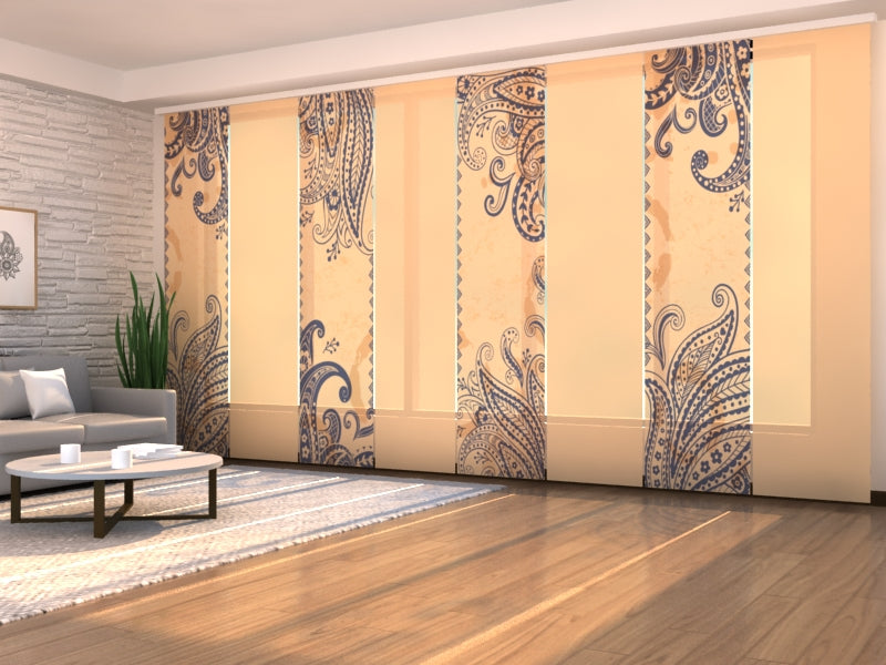 Sliding Panel Curtain Beautiful Blue Ornaments