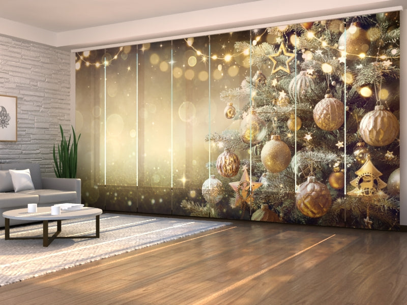 Sliding Panel Curtain Christmas Tree with Golden Retro Toys