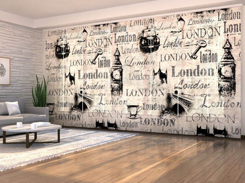 Sliding Panel Curtain Collage Old London