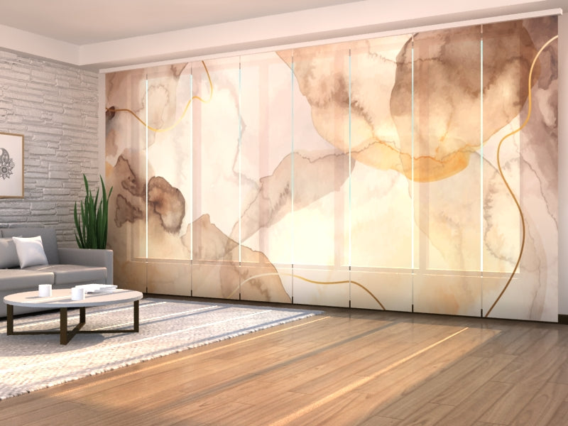Sliding Panel Curtain Delicate watercolor in Beige and Brown