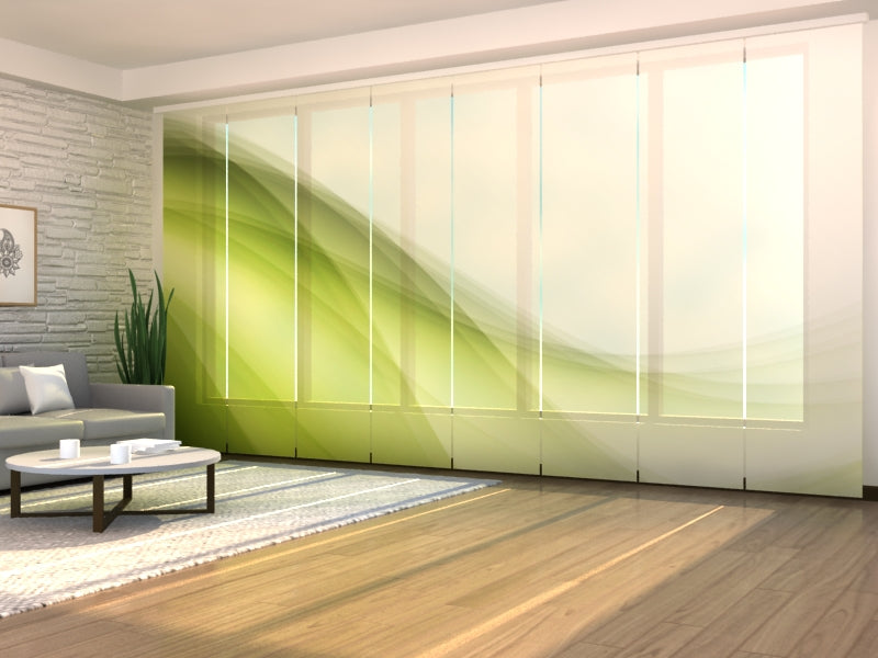 Sliding Panel Curtain Elegant Green Wave