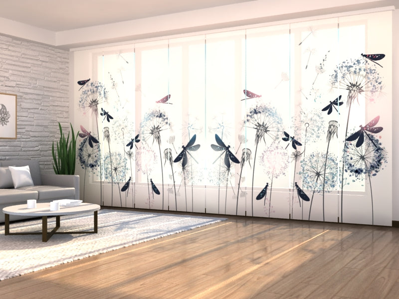 Sliding Panel Curtain Gentle Dandelions and Dragonflies