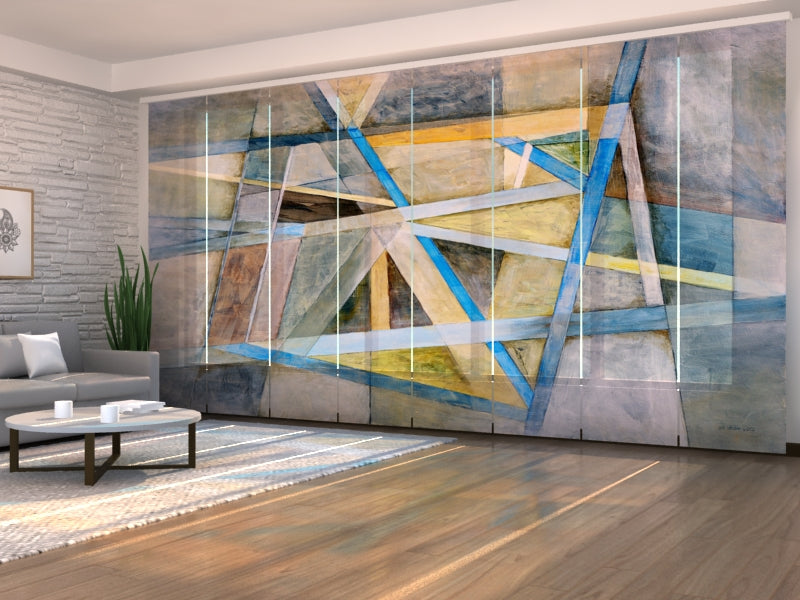 Sliding Panel Curtain Geometric Abstract Lines