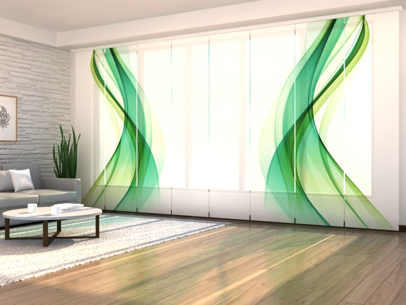 Sliding Panel Curtain Graceful Green Waves