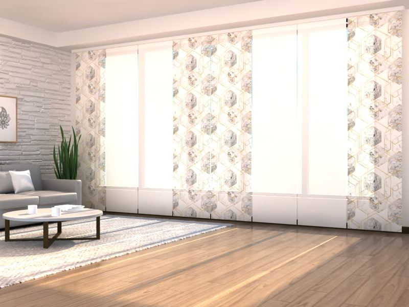 Sliding Panel Curtain Gray Marble and Gold Pattern