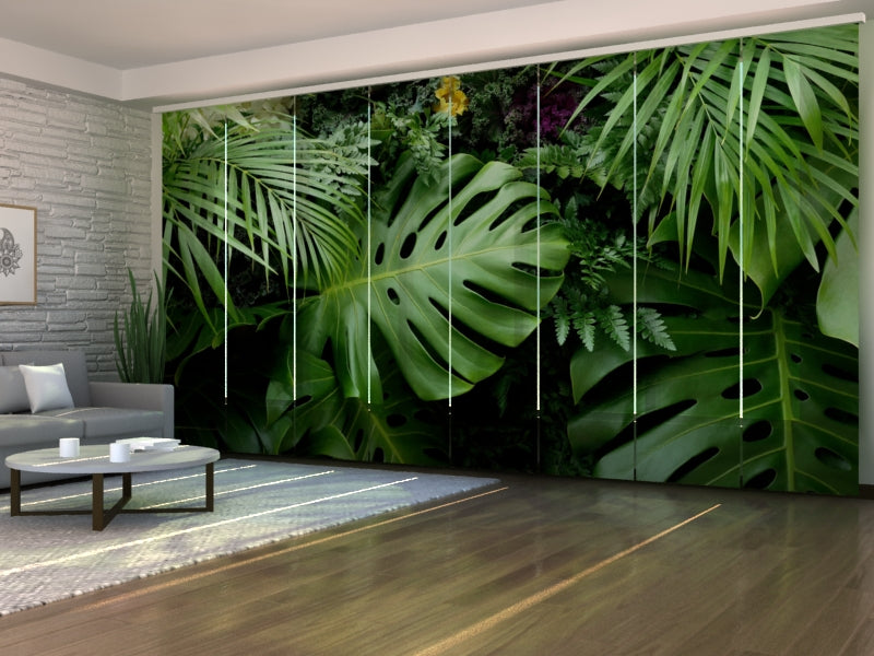 Sliding Panel Curtain Green Tropical Leaves