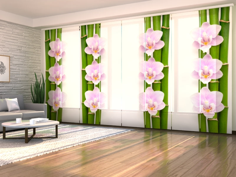 Sliding Panel Curtain Pink Orchids and Bamboo
