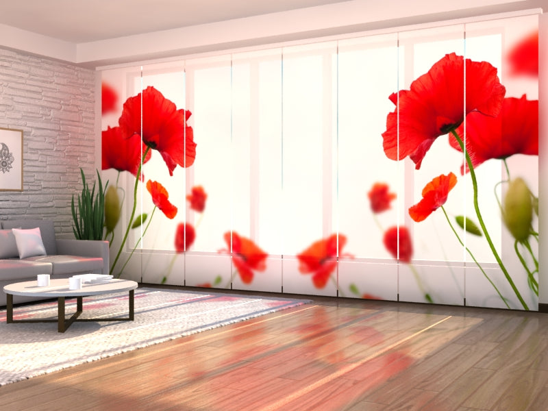 Sliding Panel Curtain Red and White