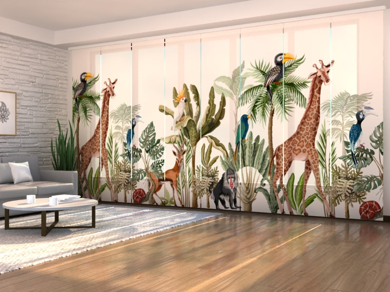 Sliding Panel Curtain Tropical Trees and Jungle Animals
