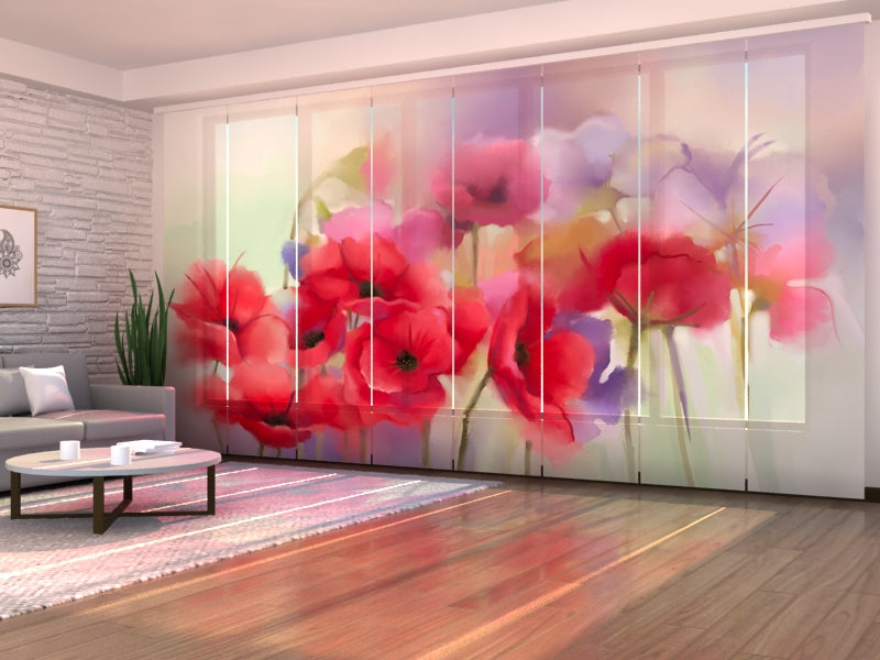 Sliding Panel Curtain Watercolor Red Poppy
