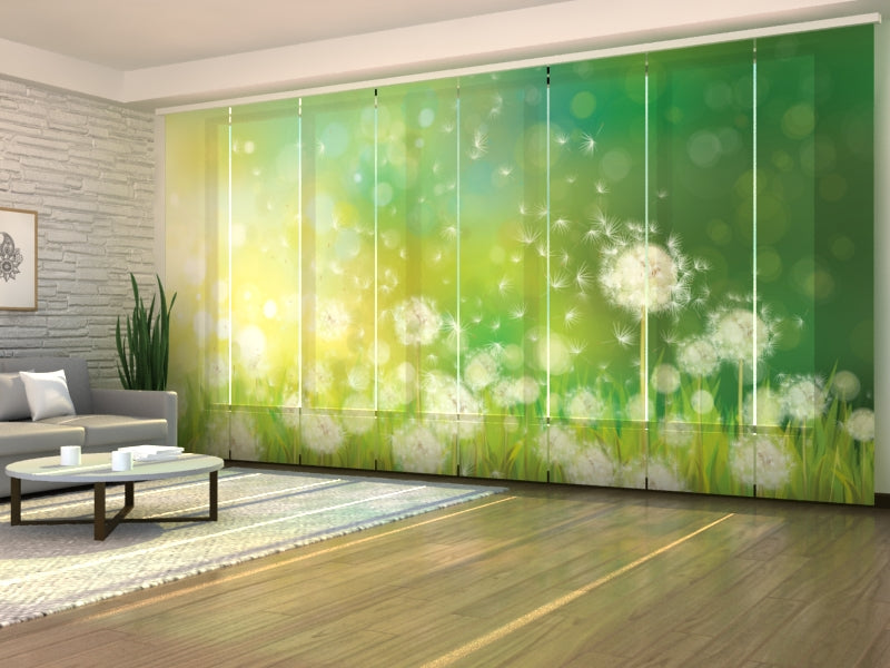 Sliding Panel Curtain White Dandelions in Green Grass