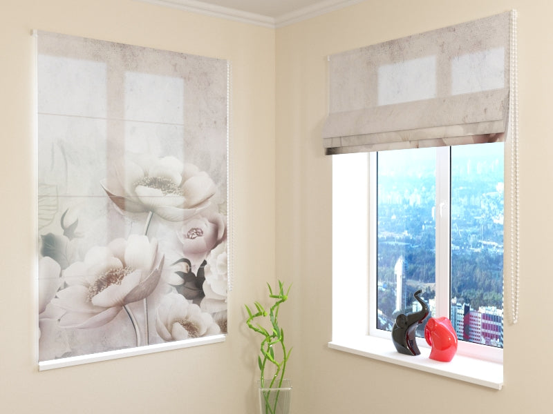 Roman Blind Modern Beige Flowers