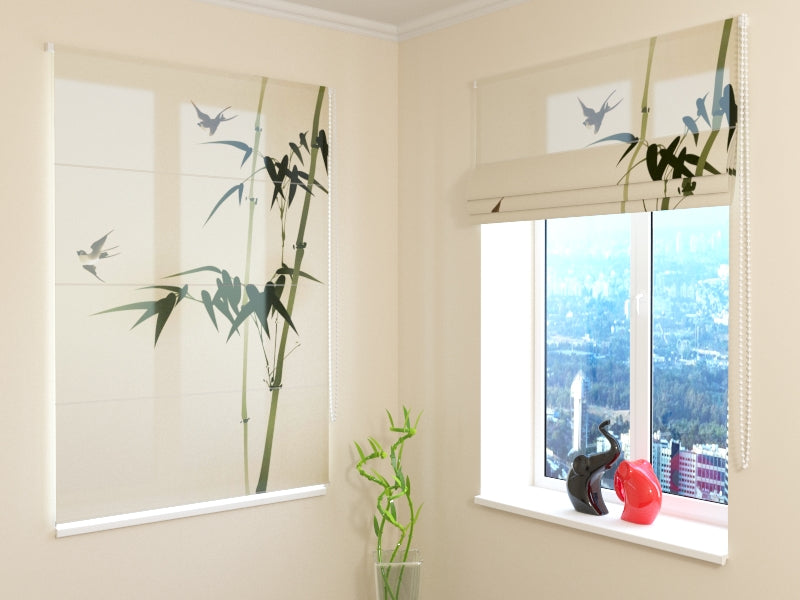 Roman Blind Painting with Swallows in Oriental Style