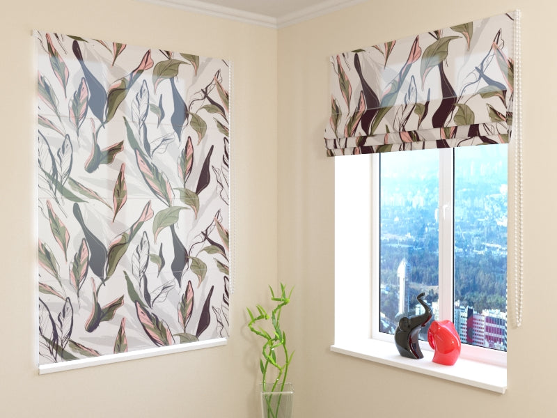 Persiana Romana Pastel Verde Hojas Tropicales