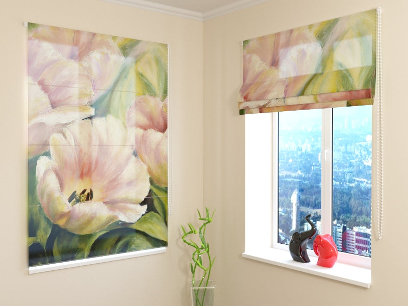 Roman Blind Pink Tulips